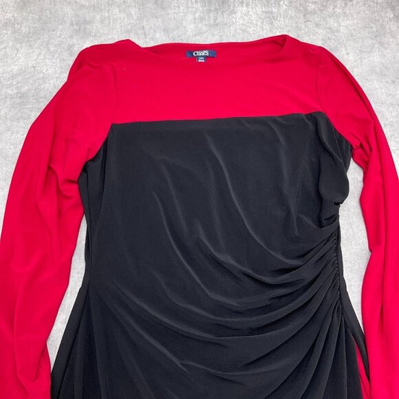 Chaps Dress Women Large Black Red‎ Colorblock Side Ruched Lagenlook Party NWT - Picture 2 of 12